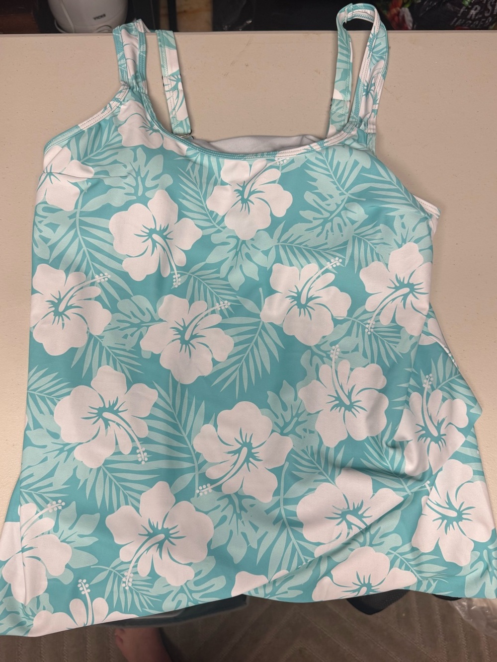 Aqua Floral Tankini Set - Turquoise & White - Picture 7 of 9